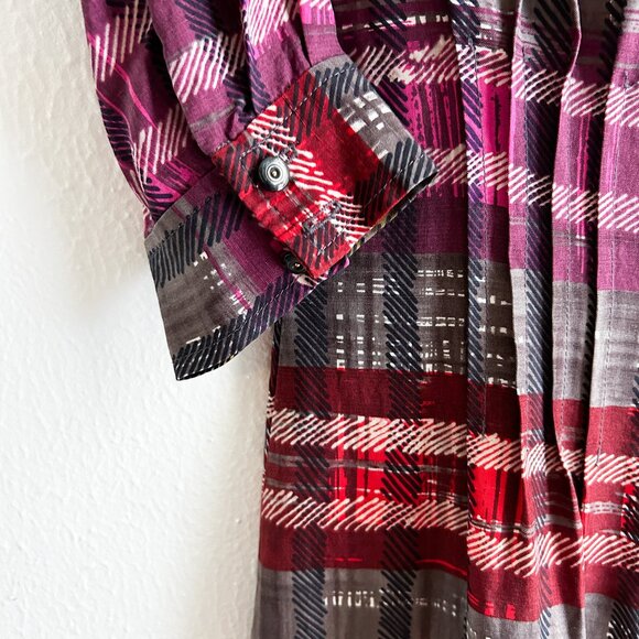 TRINA TURK 100& Silk Plaid Shirt Dress with Pin-tuck Waist - Picture 5 of 9